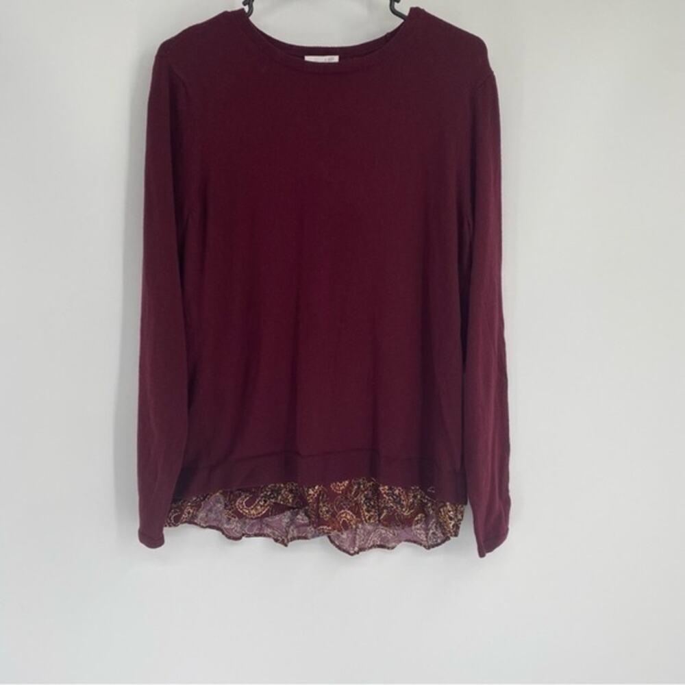 J. Jill Dark Red Pullover Sweater Lace Trim Business Casual‎ Size Medium